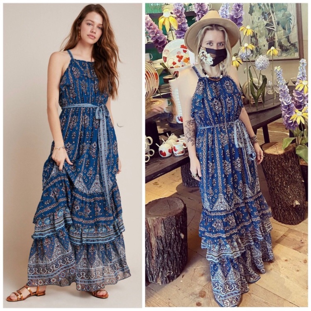 NWT ANTHROPOLOGIE SASHA RUFFLE MAXI DRESS - Picture 3 of 16